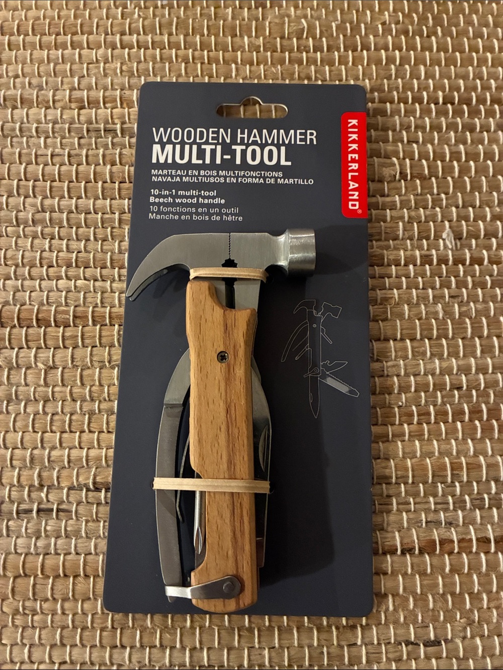 Kikkerland Wooden Hammer Multi-Tool – Natural Wood and Silver